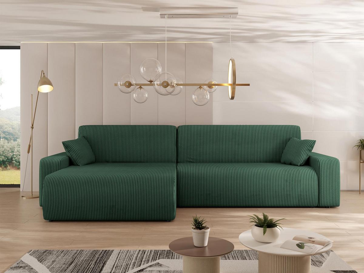 ECKSOFA Piano L Cord - Schwarz/Grün, Holz/Kunststoff (274/145cm) - MIRJAN24