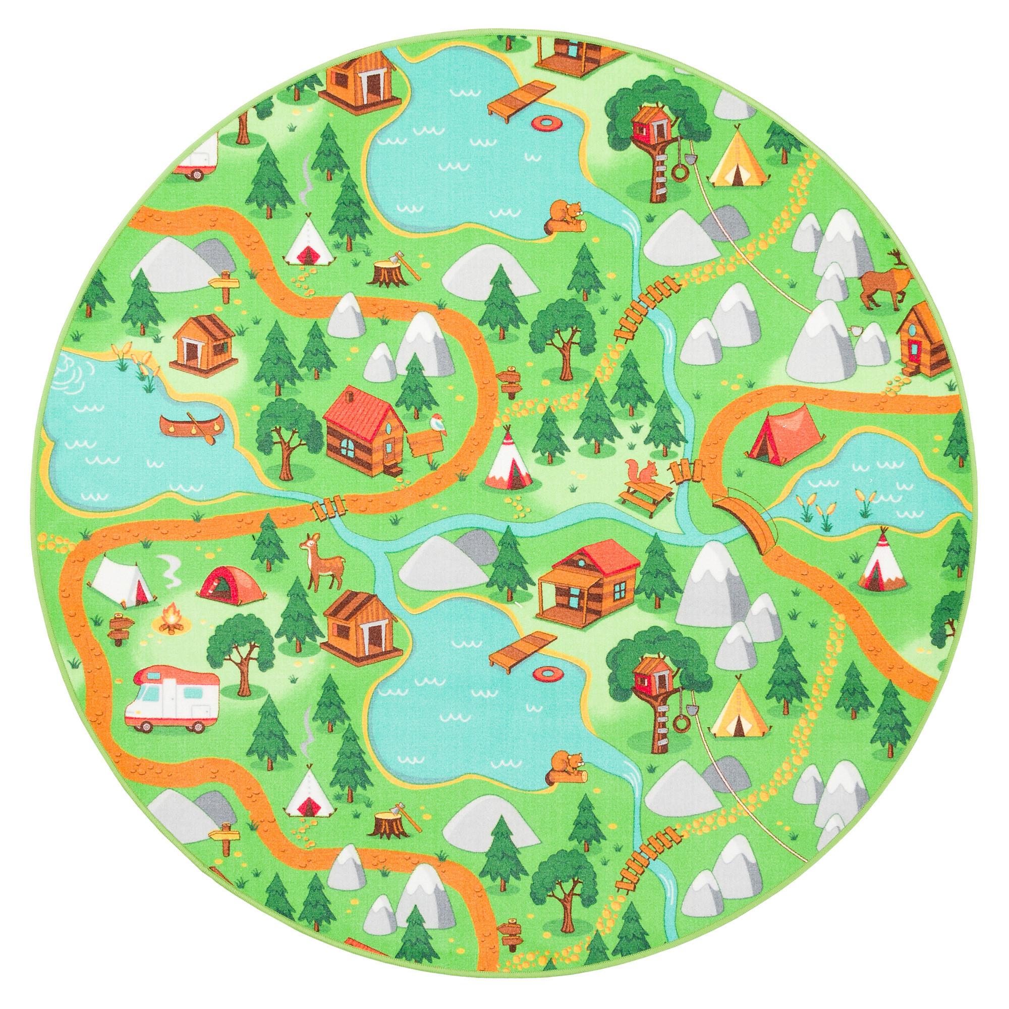 KINDER SPIEL TEPPICH CAMPINGPLATZ RUND - Grün, Textil (160/160cm) - Snapstyle