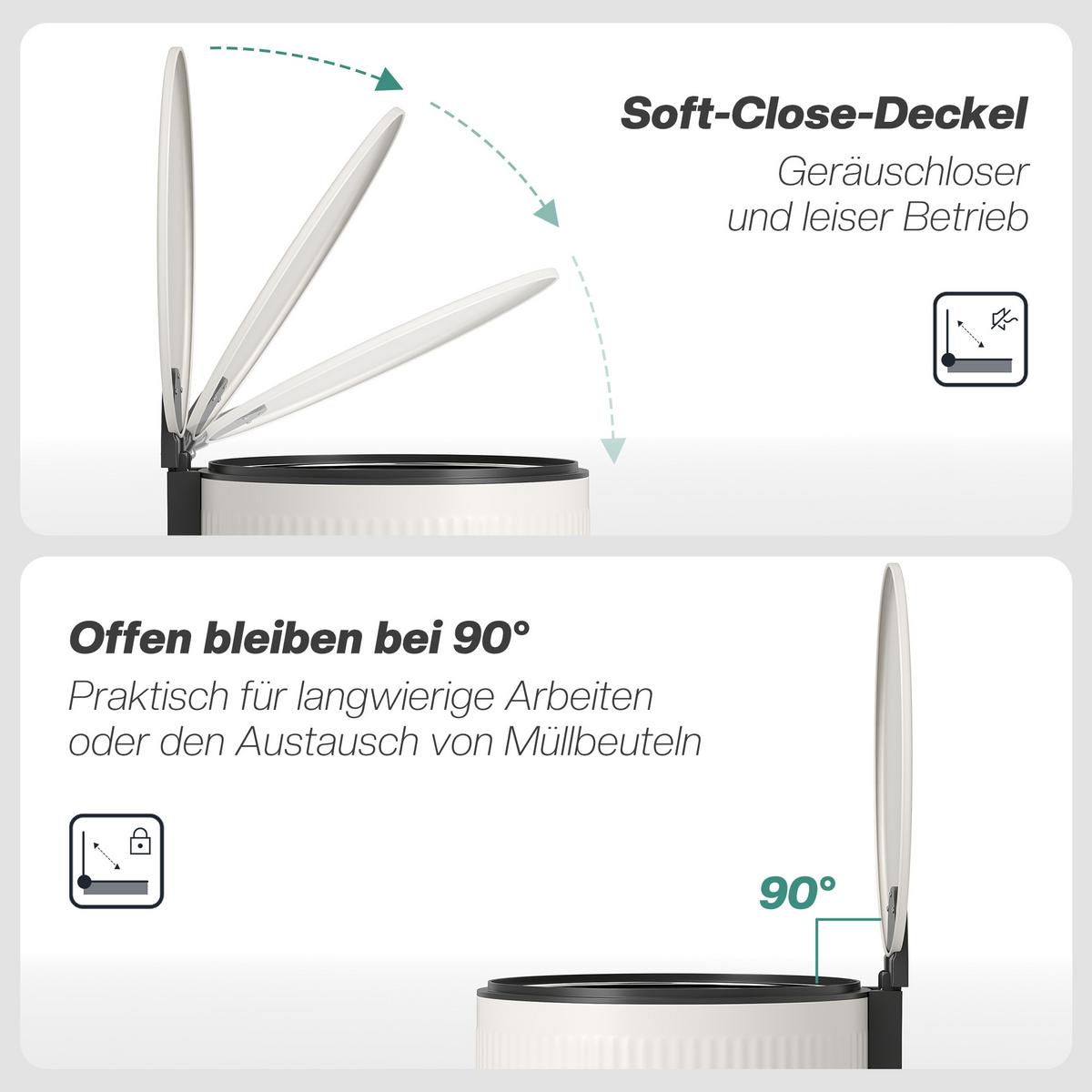 MÜLLEIMER Metall Kunststoff Cremeweiß - Creme, Metall (30/60.5/36cm) - HOMCOM