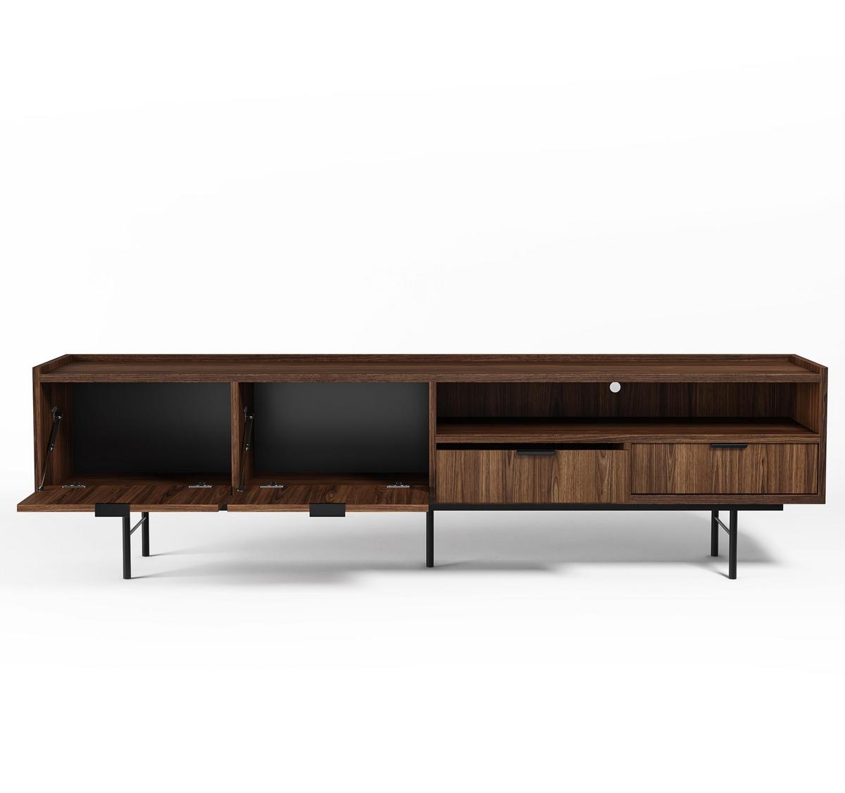 LOWBOARD Nordiva 2T 2S Warmia Walnut 200/55/40 cm – Metallgestell - Walnussfarben/Schwarz, Holzwerkstoff/Metall (200/55/40cm) - AX Living