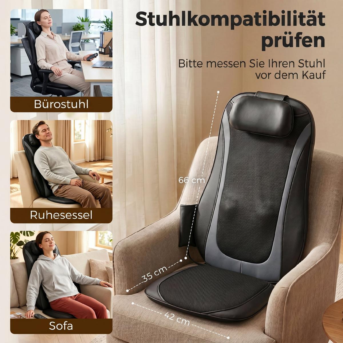 RÜCKENMASSAGER Leder Schwarz - Schwarz, Leder (45/10/105cm) - HOMCOM
