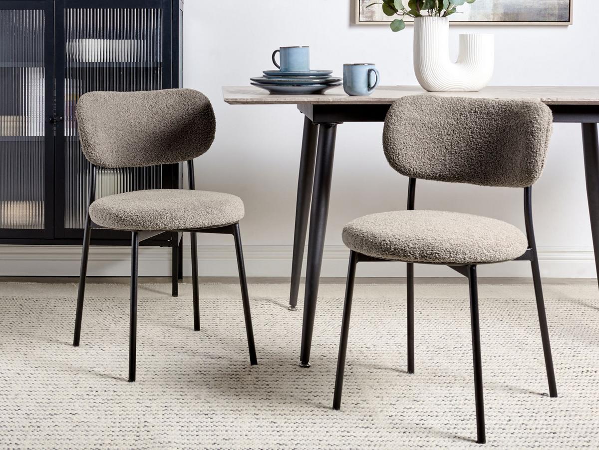 ESSZIMMERSTUHL 2er-Set Bouclé taupe/schwarz Casey - Beige/Schwarz, Textil (43/76/44cm) - Beliani
