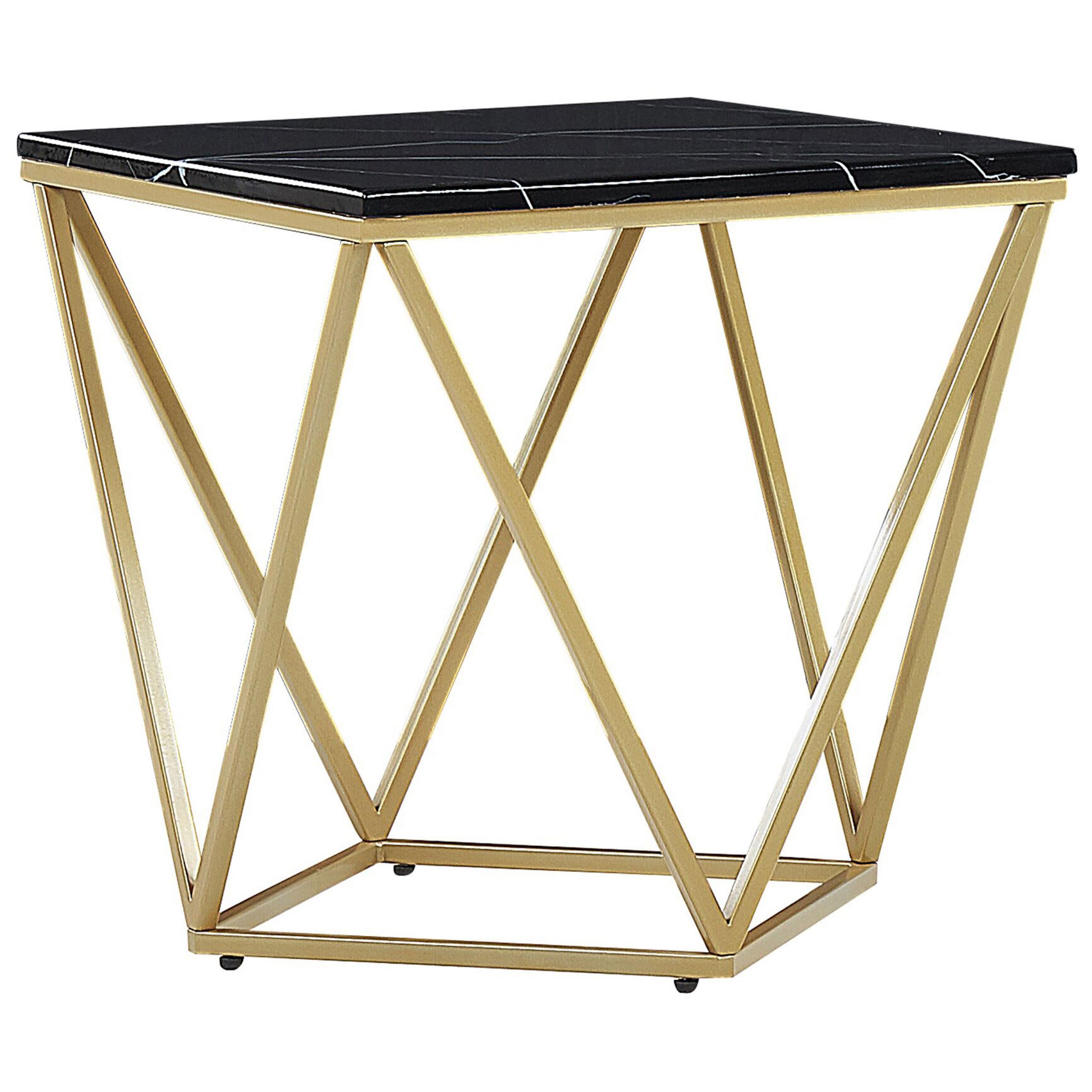 BEISTELLTISCH schwarz/gold Marmor Optik quadratisch 50/50 cm Malibu - Goldfarben/Schwarz, Holzwerkstoff (50/50/50cm) - Beliani