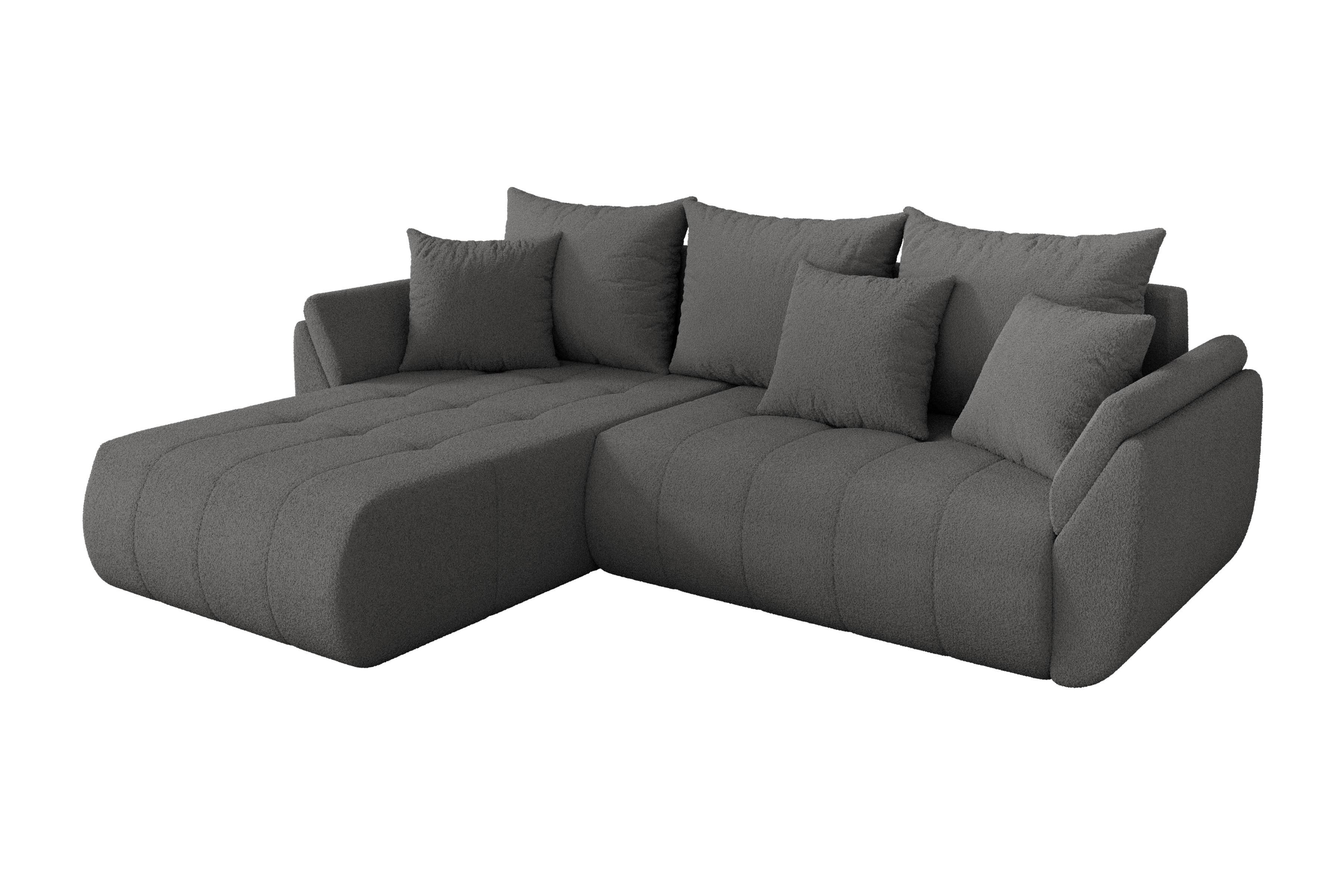 ECKSOFA mit Schlaffunktion Ottomane Links TOKO-L 277x194x86 Grau Bouclé - Schieferfarben/Schwarz, Holzwerkstoff/Kunststoff (277/194cm) - ALTDECOR
