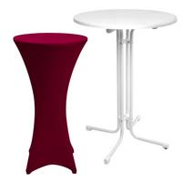 STEHTISCH Sylt Ø 80cm Weiß mit Stella Stehtischhusse Ø 80cm Bordeaux - Bordeaux/Weiß, Kunststoff/Textil (80/80/110cm) - Beautissu 