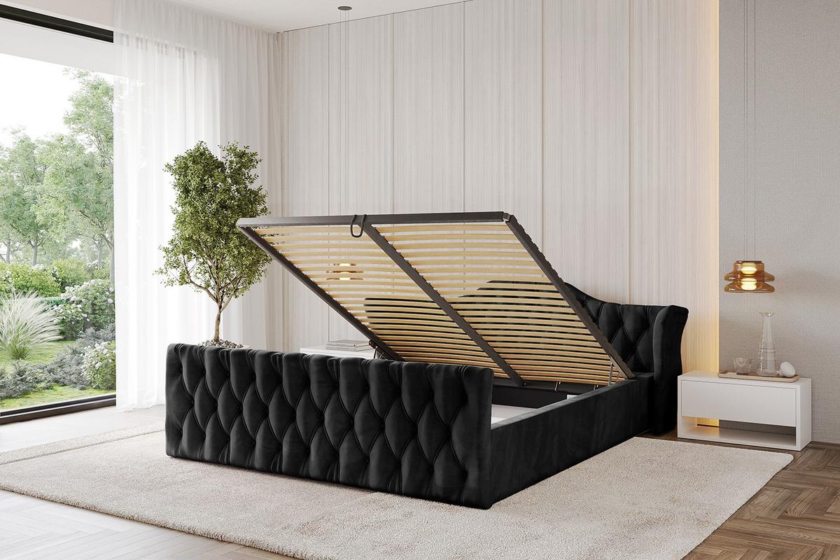 POLSTERBETT mit Bettkasten, Fußteil und Lattenrost, Boxbett ohne Matratze - ZORAN-Z-V1 120x200 Schwarz - Schwarz, Holzwerkstoff/Textil (120/200cm) - ALTDECOR
