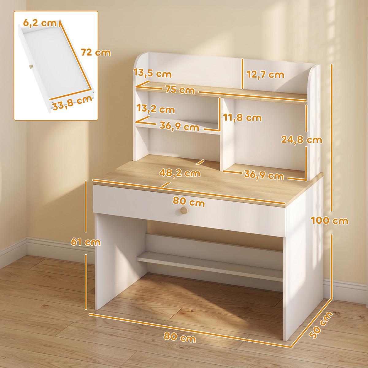 KINDERSCHREIBTISCH Spanplatte MDF Weiß - Weiß, Holzwerkstoff (50/100/80cm) - AIYAPLAY