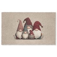 FUSSMATTE Wichtel - Weihnachten - Schnee - Zipfelmützen Türmatte 150x90 cm - Beige, Kunststoff (150/0.4cm) - MuchoWow