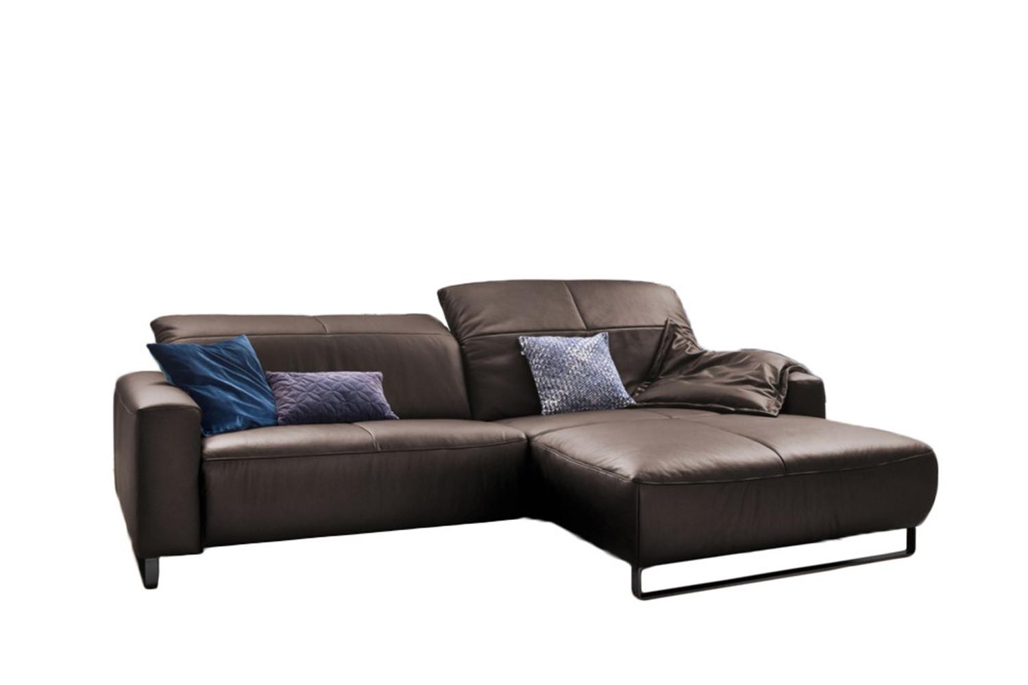 ECKSOFA YORK Sonoma Trüffel Dekor Leder - Dunkelbraun/Schwarz, Leder (284/180cm) - KAWOLA