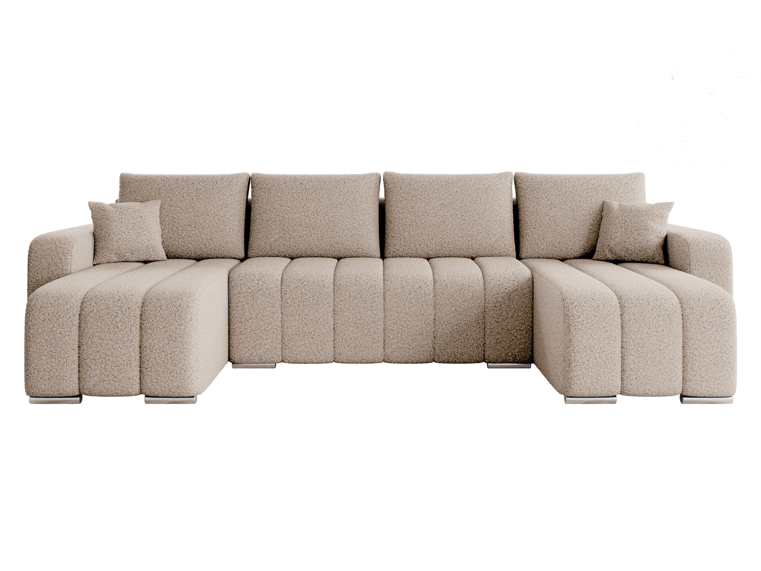 WOHNLANDSCHAFT Pufetto U Boucle - Beige/Silberfarben, Holz/Textil (313/86/147cm) - MIRJAN24