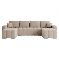 WOHNLANDSCHAFT Pufetto U Boucle - Beige/Silberfarben, Holz/Textil (313/86/147cm) - MIRJAN24