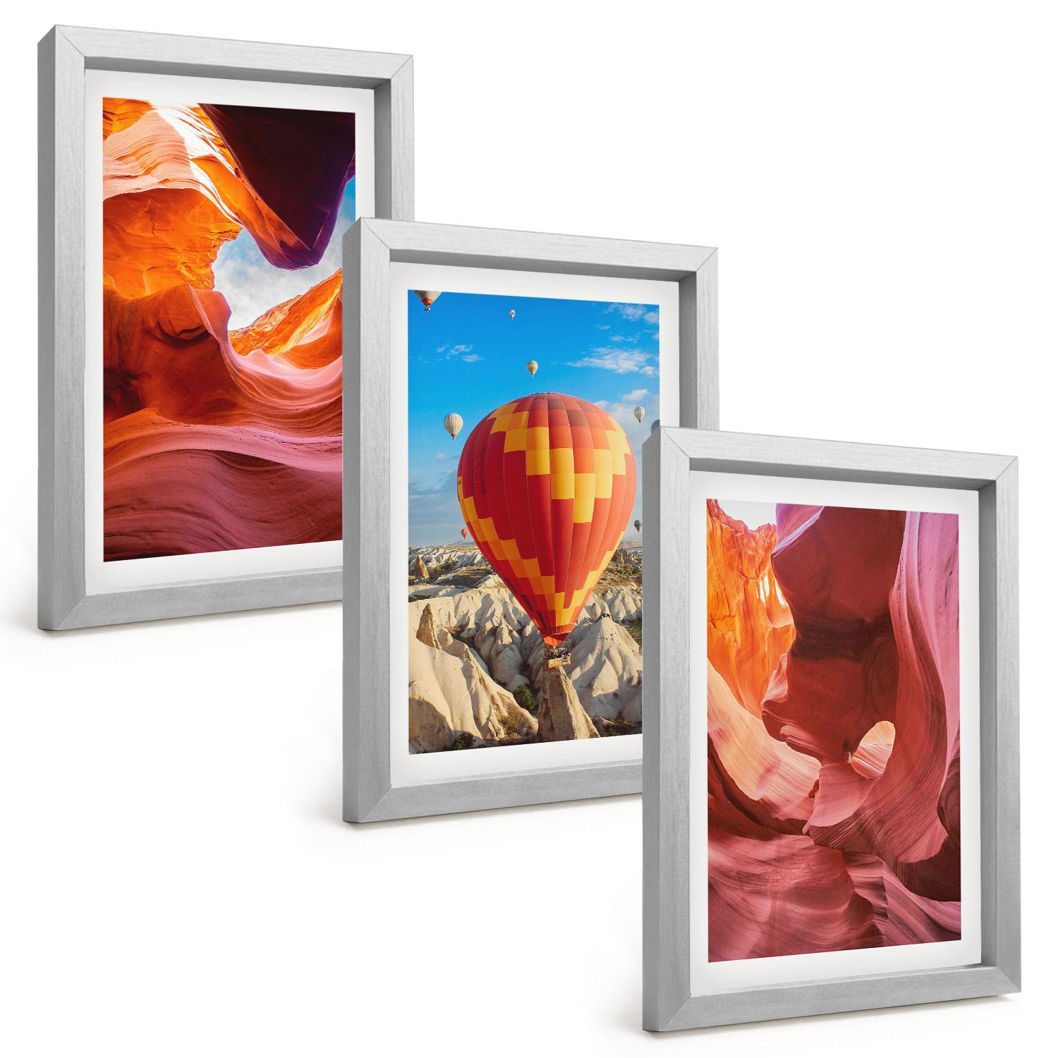 BILDER SET 3er Set - 20x30 cm Silberner Rahmen - Wüstenschluchten aus der Ballonfahrt - Silberfarben, Kunststoff (20/30cm) - TULUP