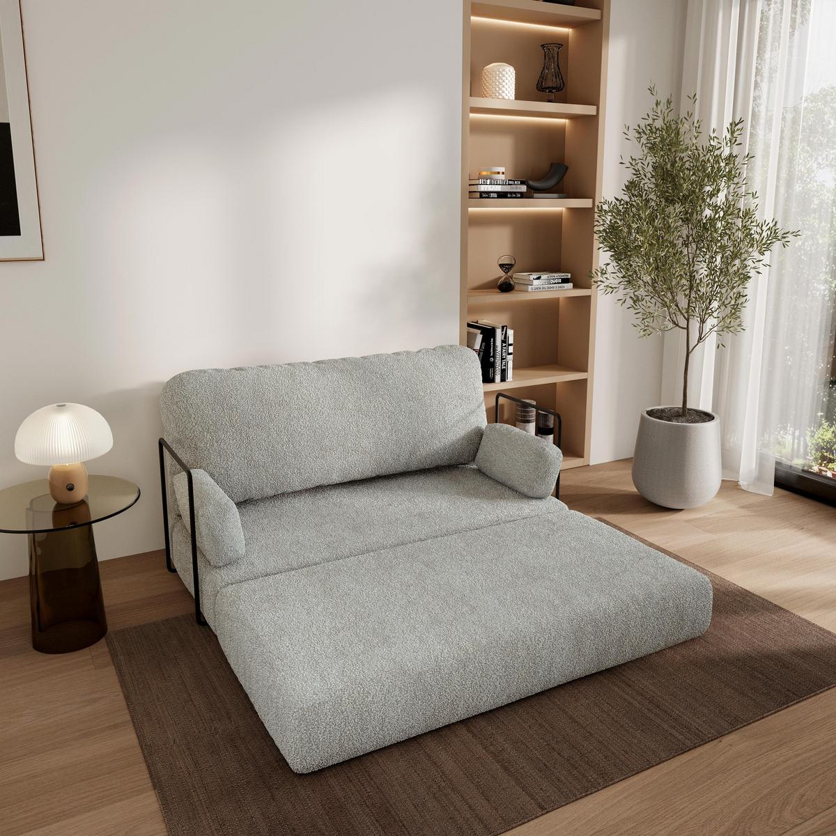BETTSOFA KESTE aus Schaumstoff Bucle-Stoff Hellgrau Schlaffunktion - Hellgrau, Textil (140/86/60cm) - MASSENO