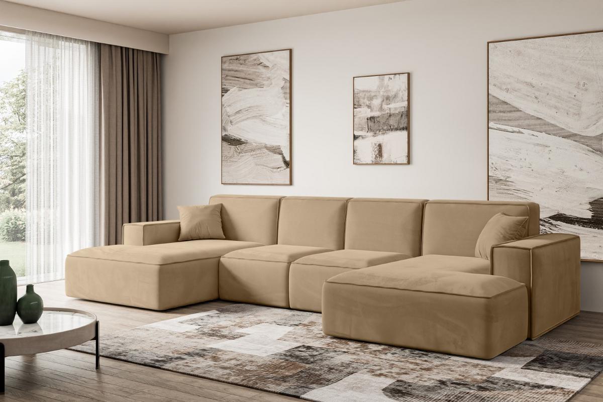 WOHNLANDSCHAFT SIERRA-U - 349x169x80 cm Beige Velours - Beige/Schwarz, Holzwerkstoff/Kunststoff (349/80/169cm) - ALTDECOR