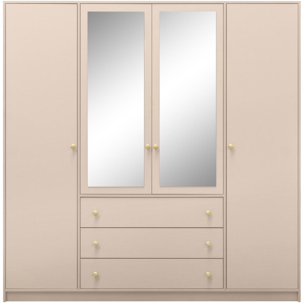 DREHTÜRENSCHRANK Solea Lux mit 4 Türen und 3 Schubladen, Beige - Beige/Goldfarben, Holzwerkstoff (196/200/58cm) - Beautysofa