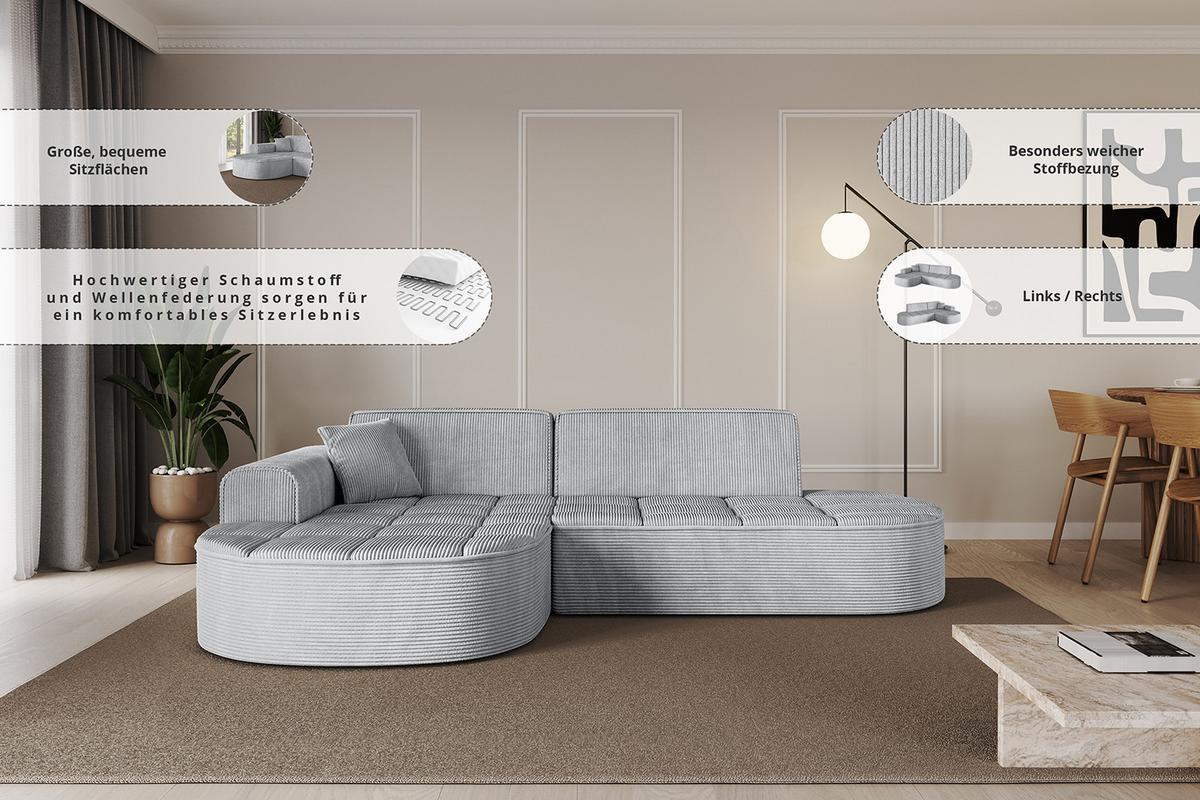 ECKSOFA Ottomane Links TARO-L1 - 243x171x79,5 cm Beige - Beige, Holzwerkstoff/Textil (243/171cm) - ALTDECOR