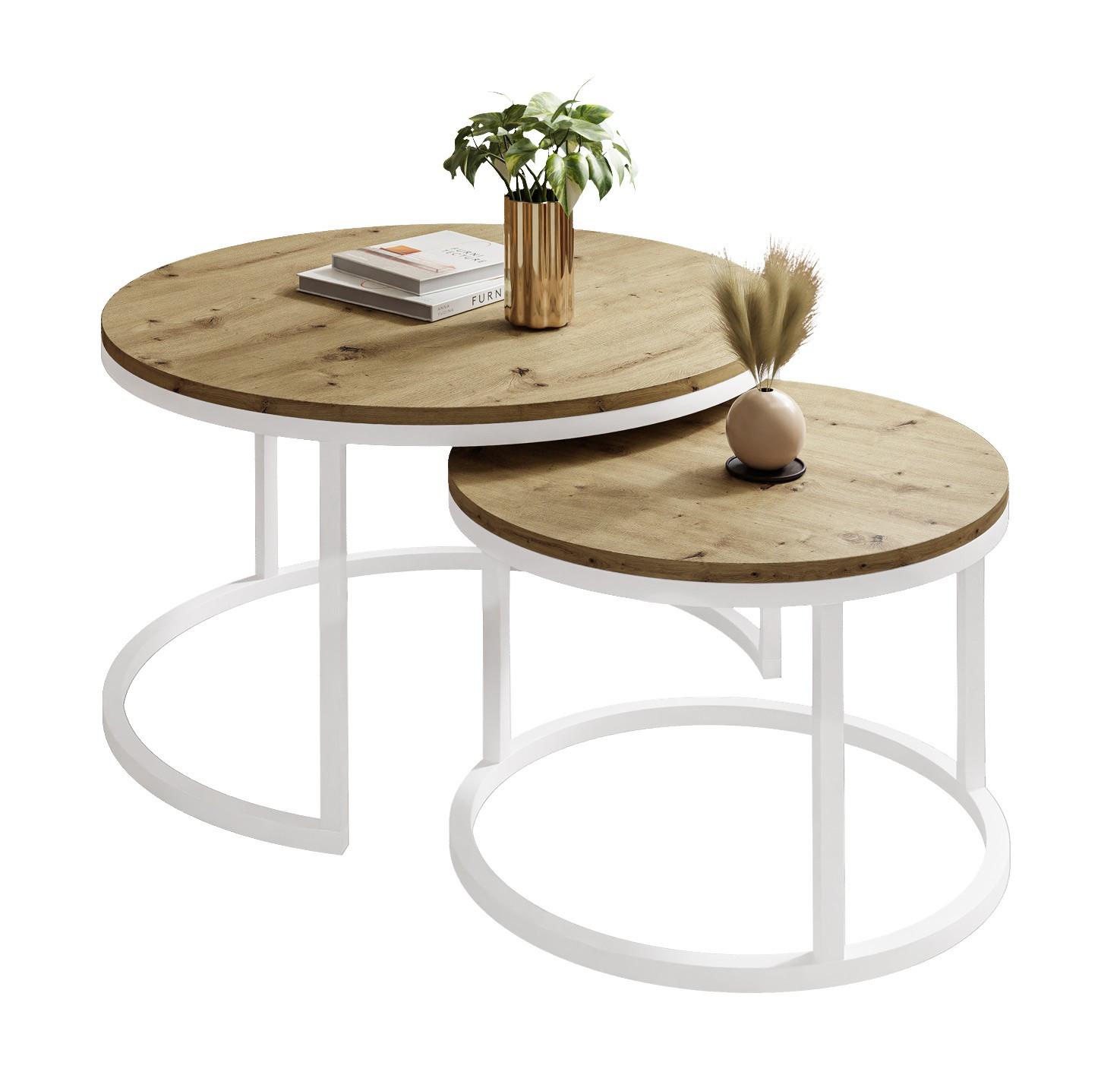 COUCHTISCH CIRI 2-in-1 Eichenholz Artisan - Weiß, Holzwerkstoff (70/70/48cm) - Lookway