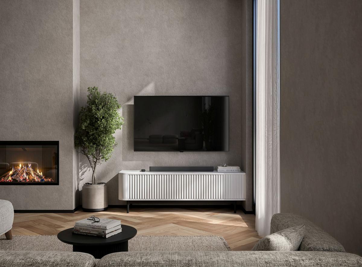 TV-LOWBOARD Aurora Weiß matt 140 cm mit Metallrahmen - Schwarz/Weiß, Holzwerkstoff/Metall (140/44/35cm) - Meble Lindner