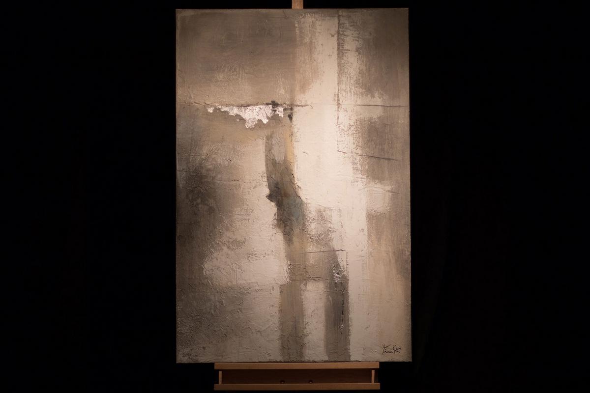 ACRYLBILD HANDGEMALT 90/60 cm - Beige/Grau, Holz/Textil (90/60cm) - KUNSTLOFT
