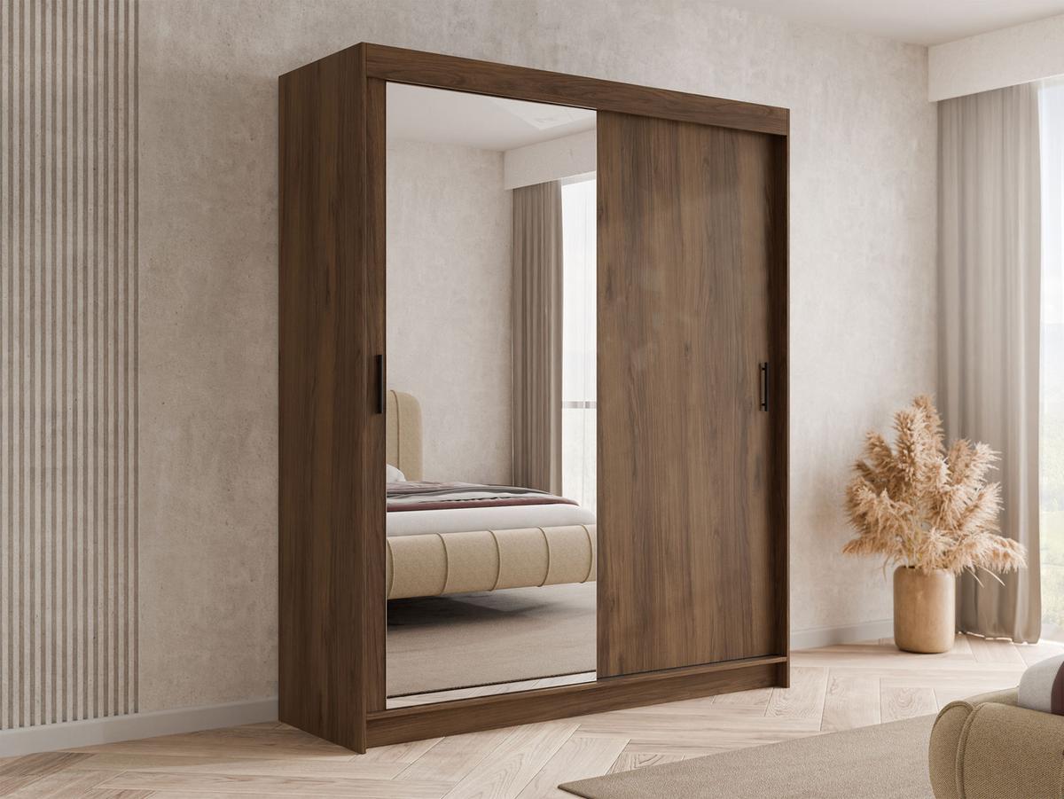 SCHIEBETÜRENSCHRANK Infinity II 180 - Nussbaumfarben/Schwarz, Holzwerkstoff/Kunststoff (180/200/58cm) - MIRJAN24