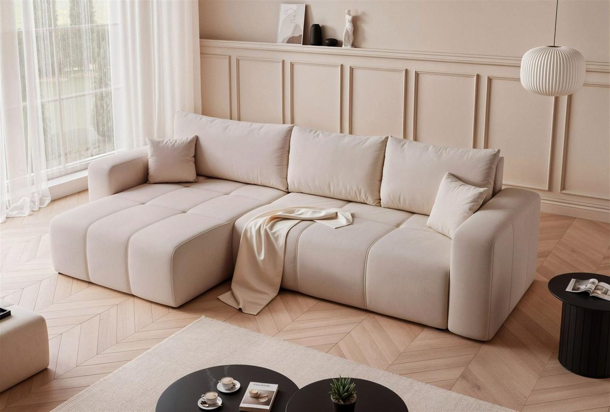 ECKSOFA Leros Xl Mit Schlaffunktion - Beige, Holzwerkstoff/Textil (278/145cm) - Fun Möbel