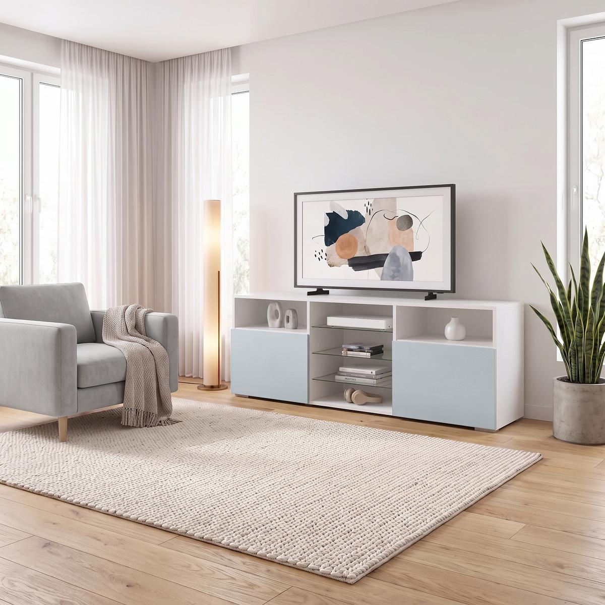 LOWBOARD Granada Front in Denim matt - Pastellblau, Holzwerkstoff (146/54/35cm) - Vladon