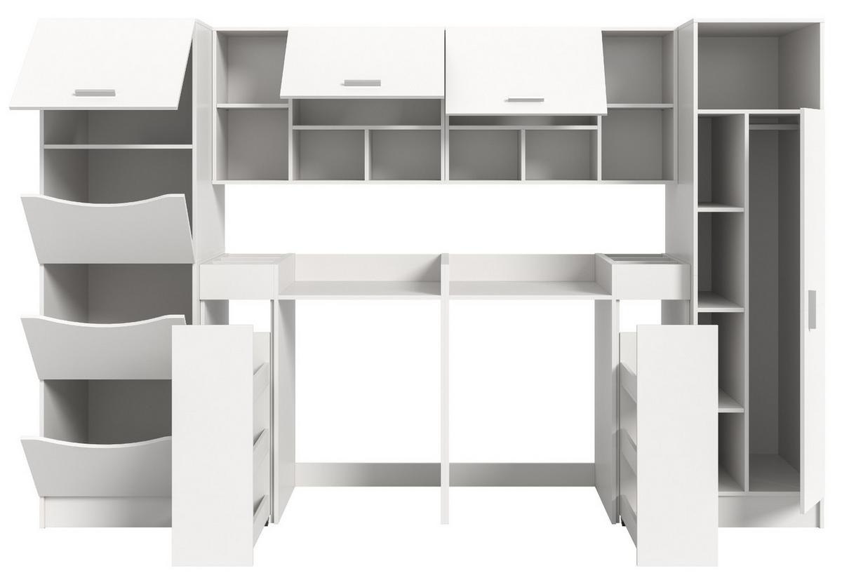 WASCHMASCHINENSCHRANK weiß Set 8-teilig 300 cm, Waschmaschinenumbau XXXL mit viel Stauraum - Silberfarben/Weiß, Glas/Holzwerkstoff (300/196/68cm) - Inn.Furn