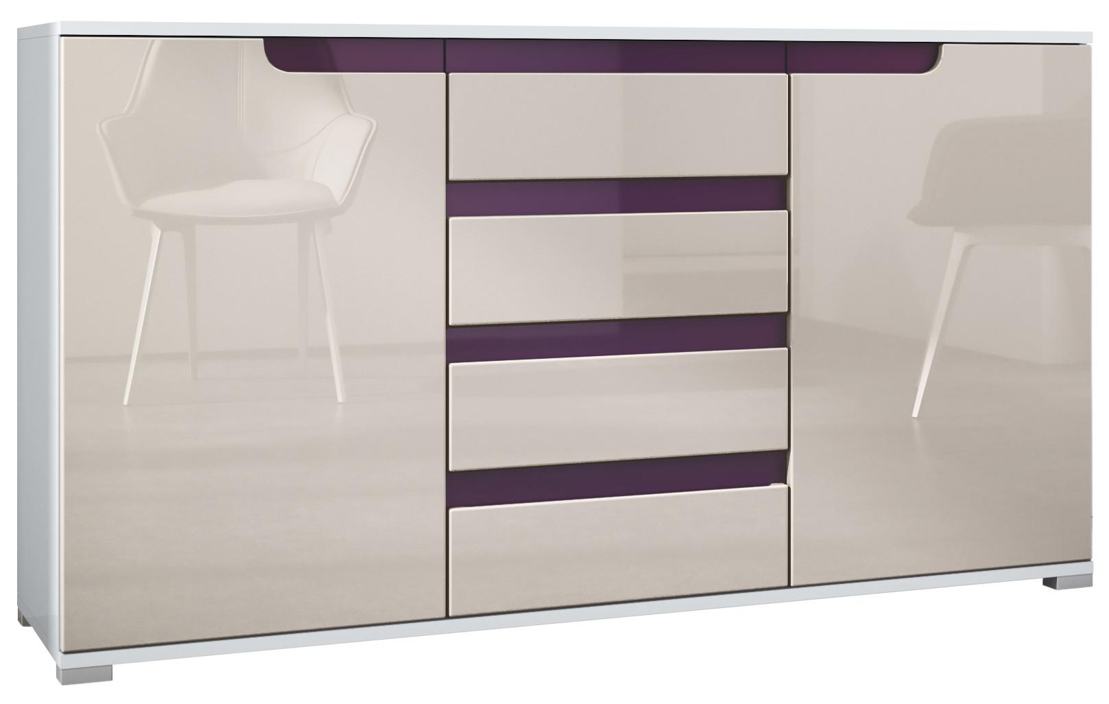 SIDEBOARD Sylt Sandgrau Hochglanz / Brombeer Hochglanz - Sandfarben/Lila, Holzwerkstoff (138.5/75.5/35cm) - Vladon