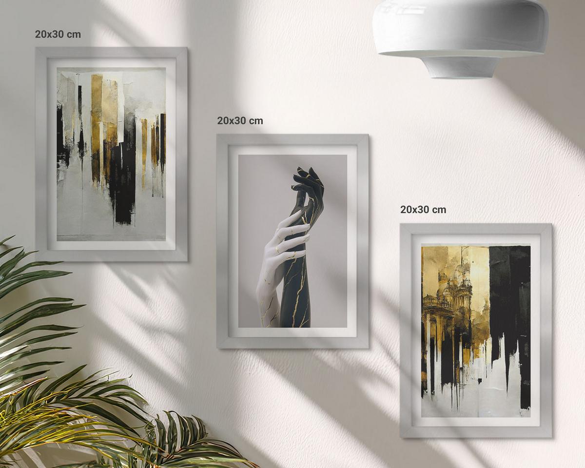 BILDER SET 3er Set - 20x30 cm Silberner Rahmen - Abstrakte handgemalte Muster - Silberfarben, Kunststoff (20/30cm) - TULUP