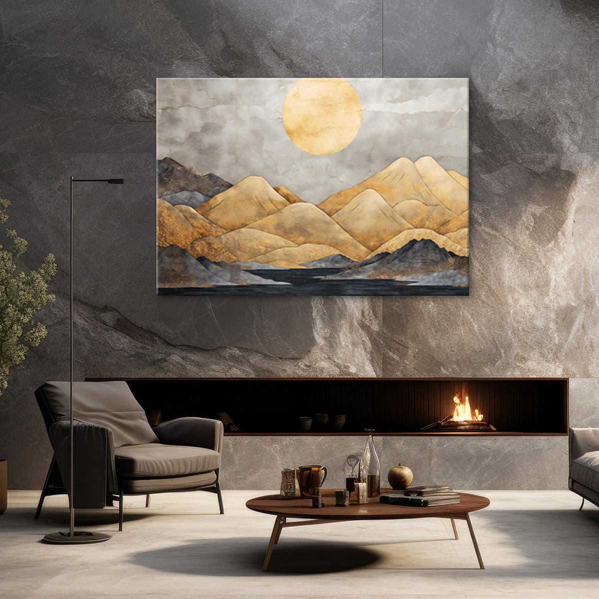 WANDBILD goldene berge landschaft abstrakt - Gelb, Textil (60/40cm) - Feeby