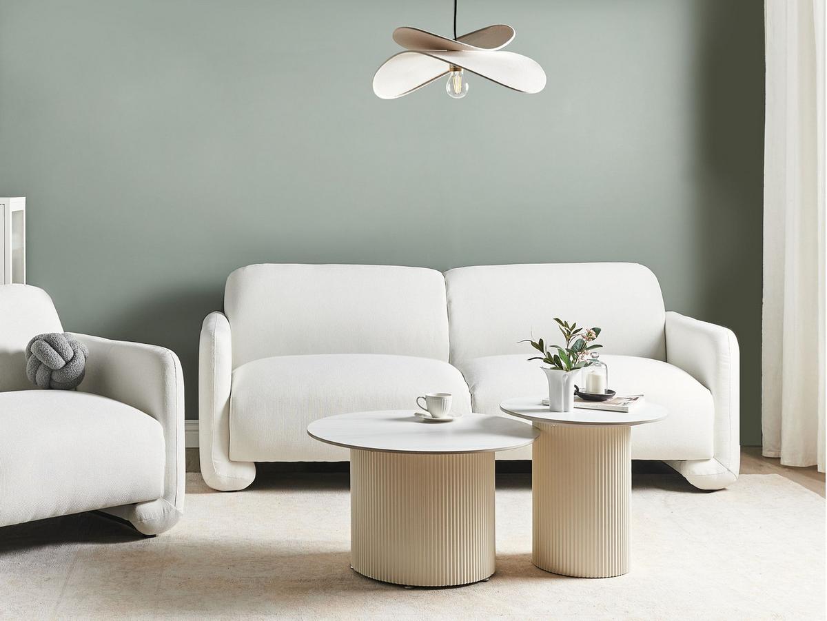 3-SITZER-SOFA Stoff Weiß Saland - Weiß, Textil (202/82/82cm) - Beliani