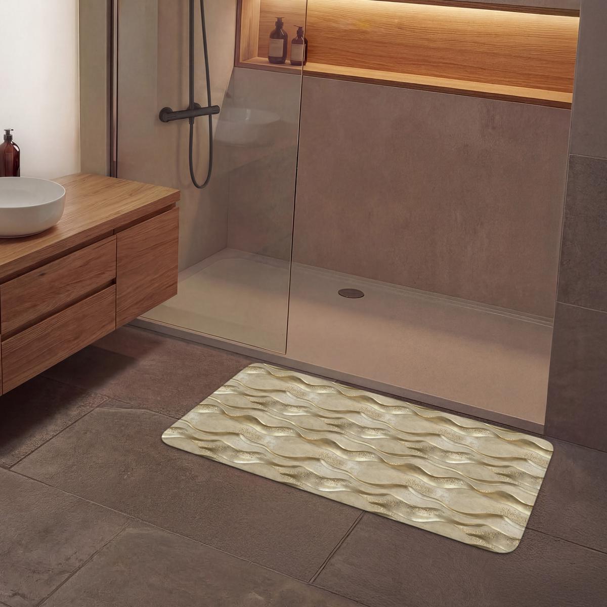 BADEMATTE Wellen - Muster - Gold 120x60 cm - Messingfarben, Textil (120/60cm) - OnlyWow