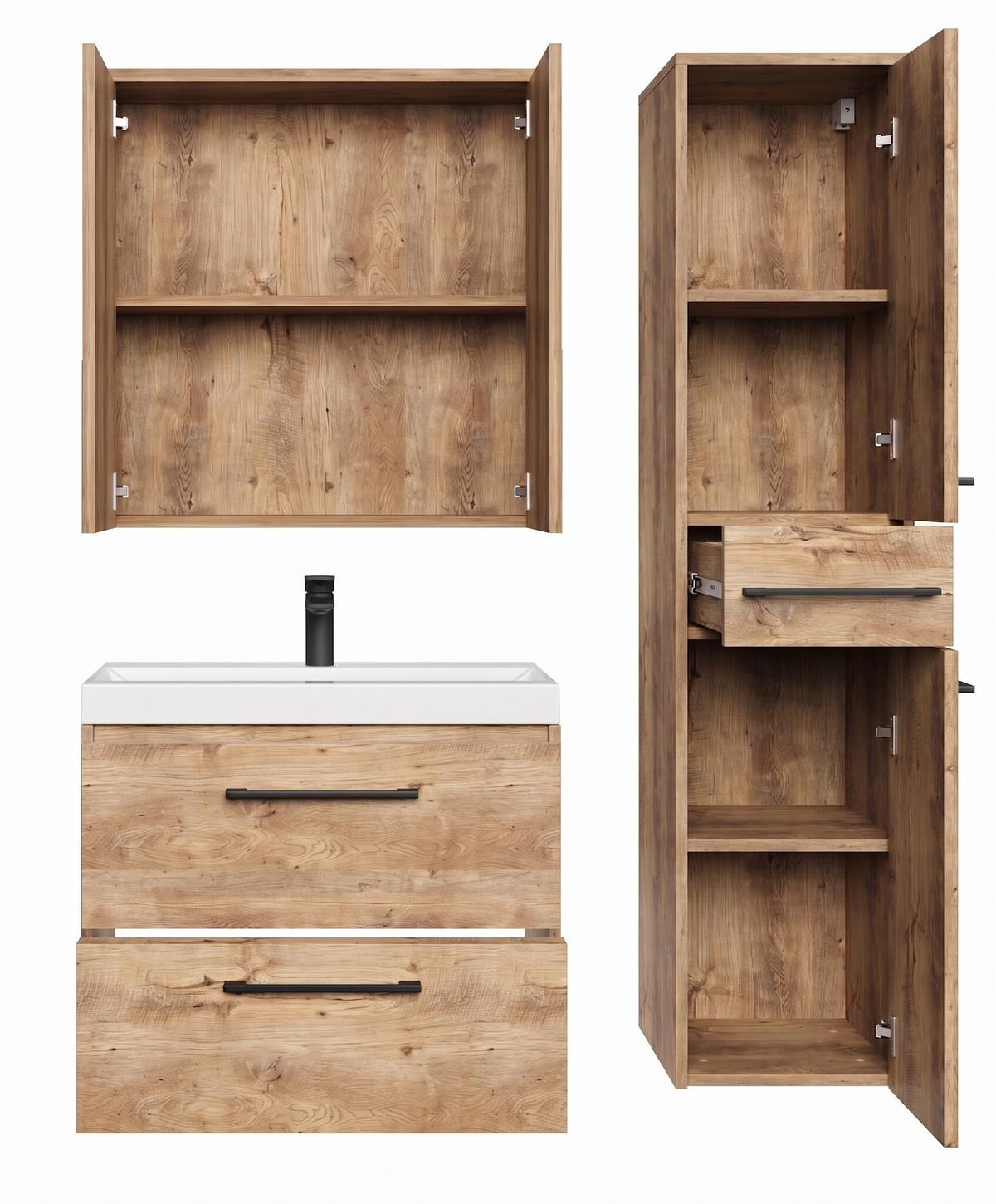 BADMÖBEL-SET Florence 4 Teile Kastanien Eiche - 60 x 35 x 51 cm - Kastanienfarben/Eichefarben, Holz (60/51/35cm) - Badplaats