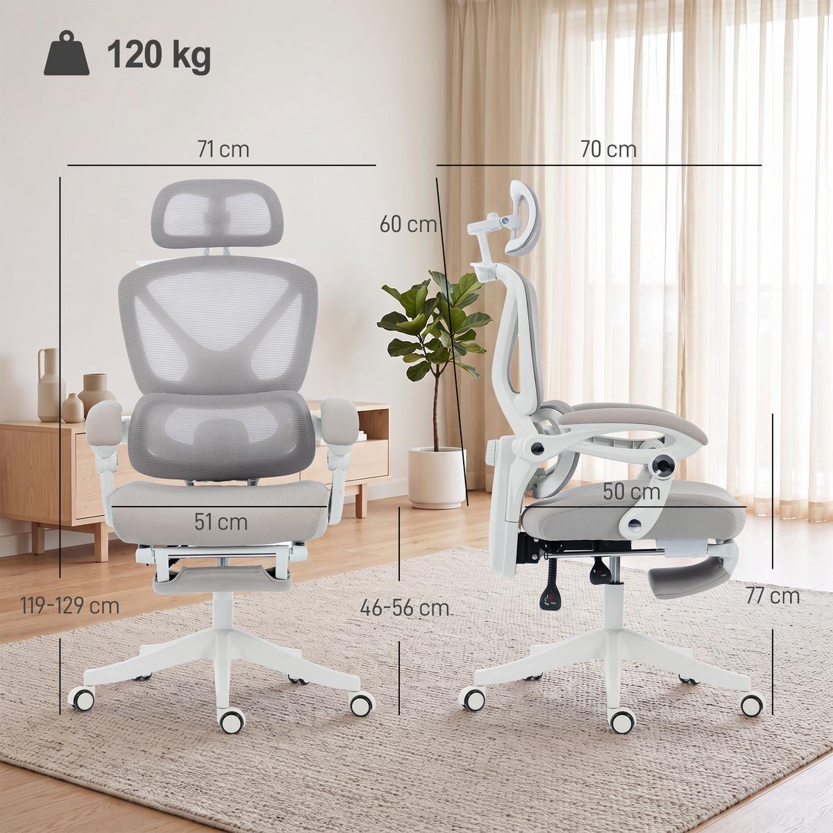 BÜROSTUHL Polyester Hellgrau - Hellgrau, Kunststoff/Textil (71/129/70cm) - HOMCOM