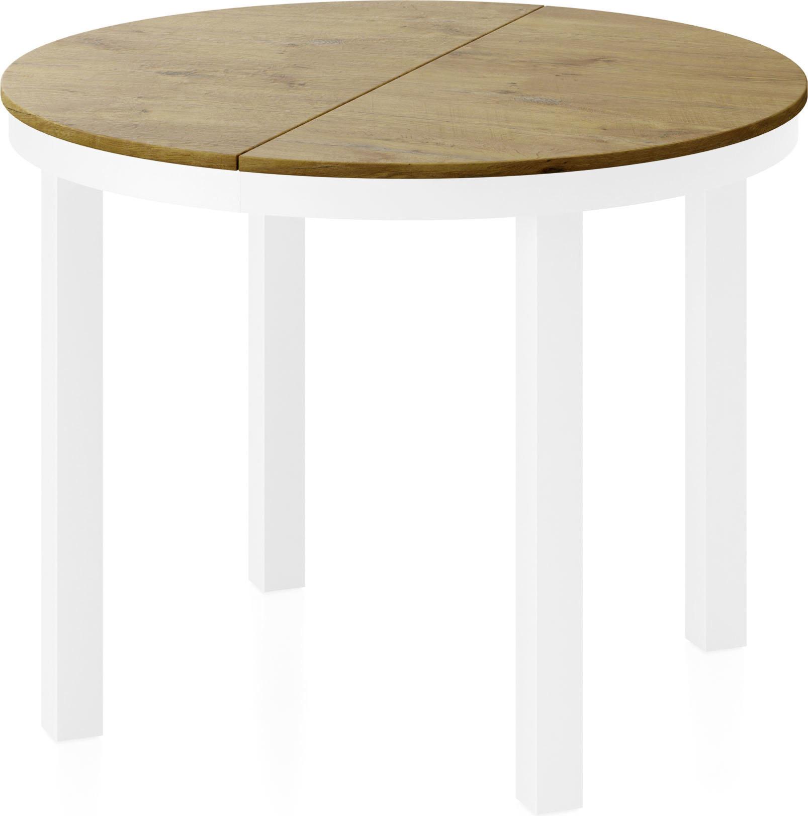 ESSTISCH Rowan Weiß runder ausziehbarer, Lancelot Eiche 100-176/100/76 cm - Eichefarben/Weiß, Holzwerkstoff/Metall (100/176/76cm) - WFL GROUP
