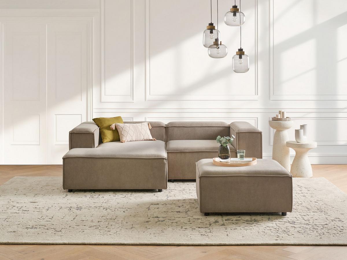 ECKSOFA Modul 3-Sitzer rechtsseitig Hellbraun Cord mit Ottomane Ardal - Hellbraun, Textil (240/180cm) - Beliani