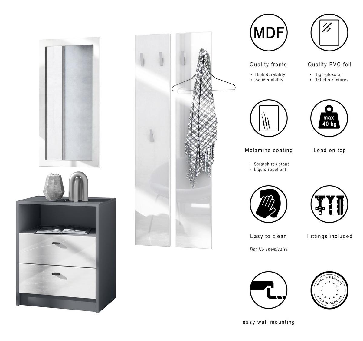 GARDEROBE Pino Avola-Anthrazit - Anthrazit, Holzwerkstoff (130/185/36cm) - Vladon