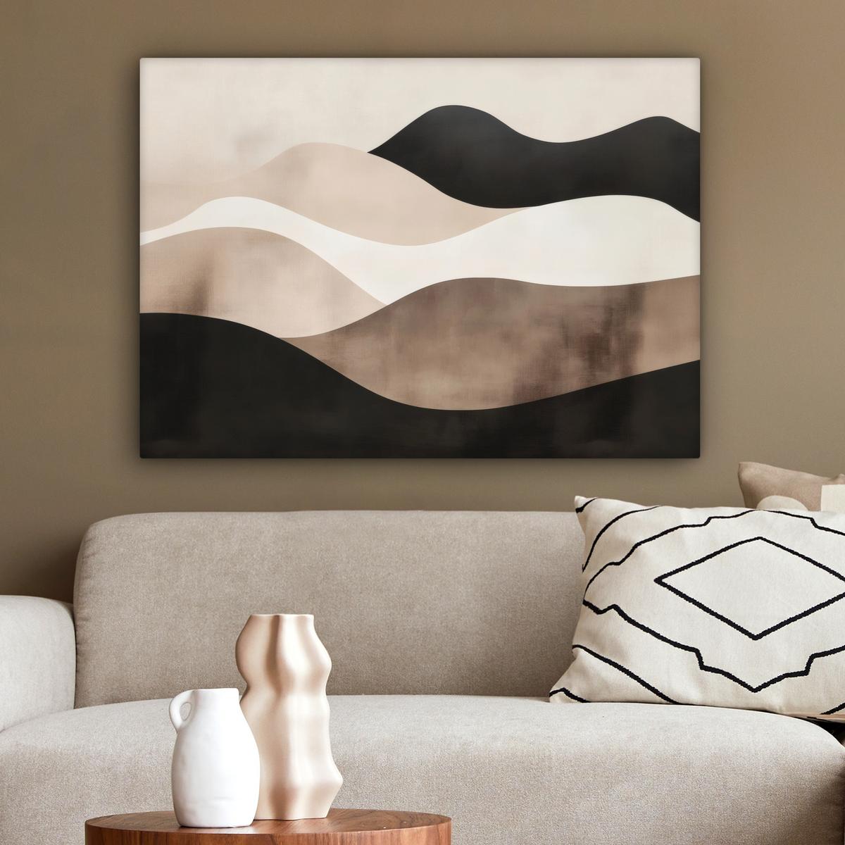 LEINWANDBILD Abstrakt - Landschaft - Wellen - Cremefarben Wandbilder 80x60 cm - Cappuccino, Textil (80/60cm) - MuchoWow