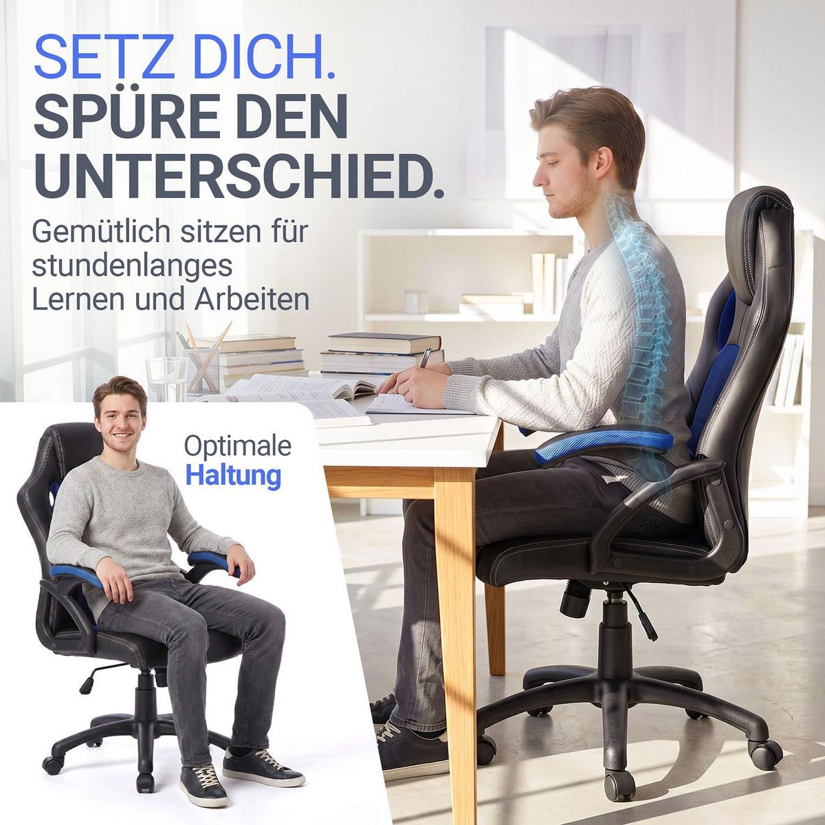 SCHREIBTISCHSTUHL Montreal blau - Blau, Textil (47/111/52cm) - Juskys