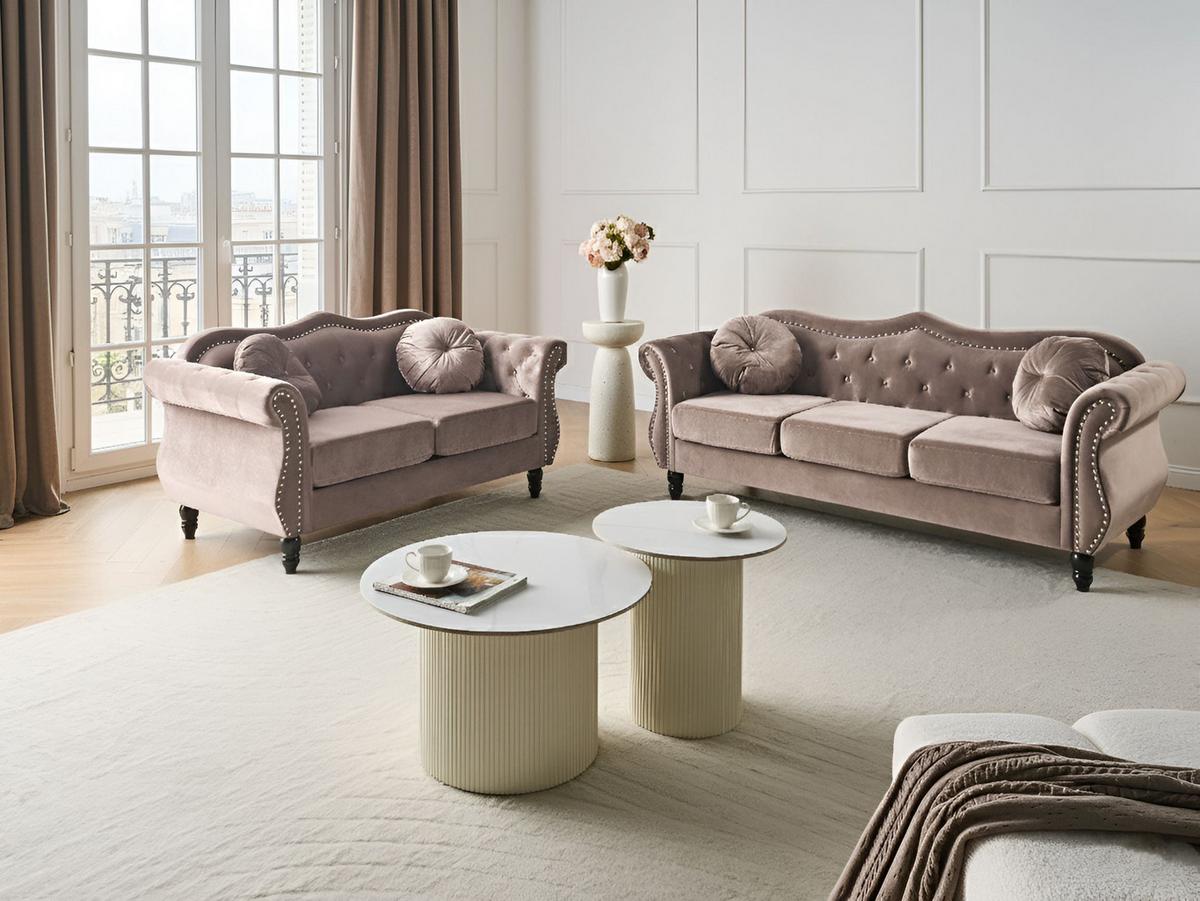 SOFA-SET 5-Sitzer Samtstoff Taupe Skien - Taupe, Textil (204/86/79cm) - Beliani