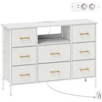 KOMMODE, Aufbewahrungsschrank mit 8 Schubladen aus Stoff, Stahlrahmen, Cremeweiß - Goldfarben/Creme, Textil/Metall (30/76/110cm) - HOMCOM