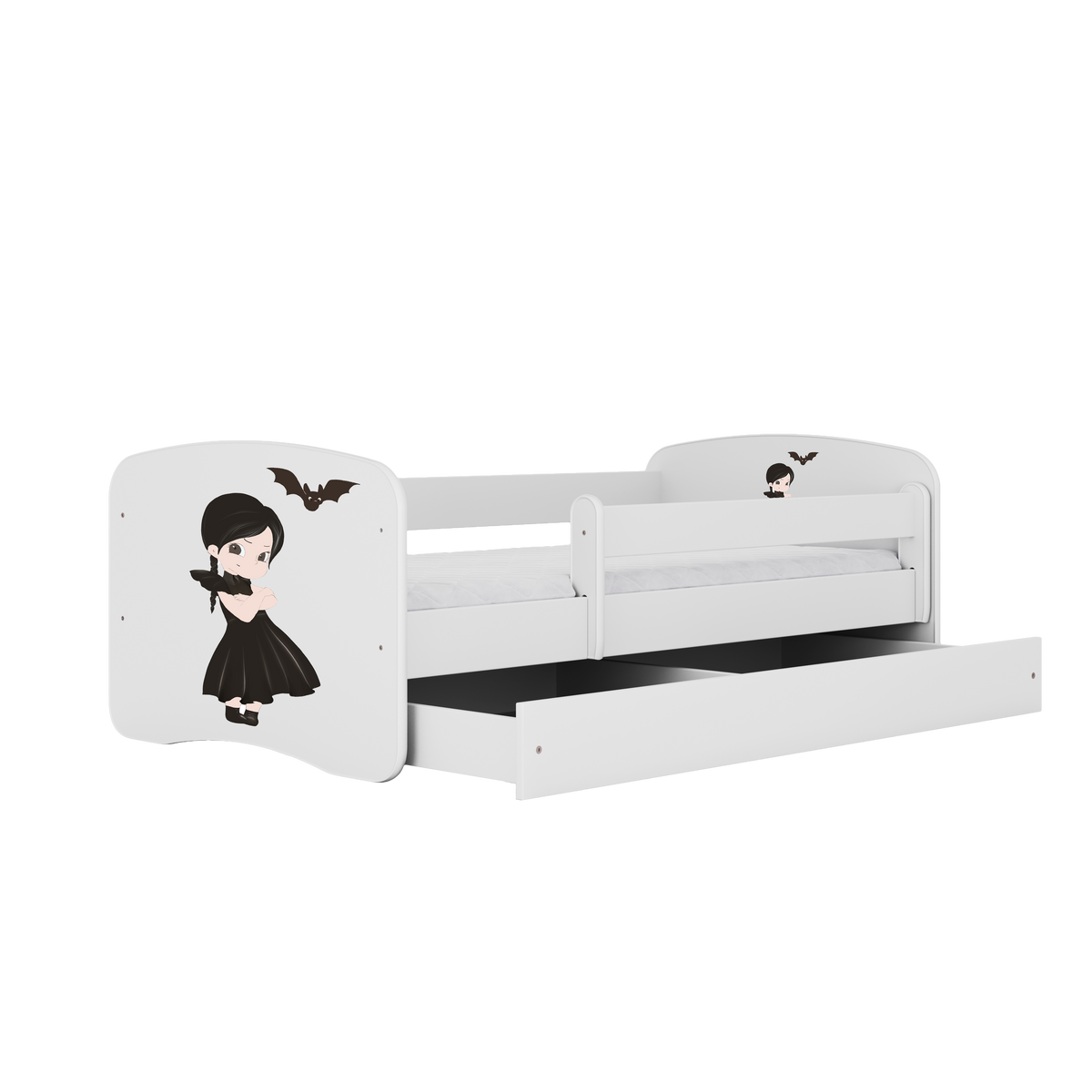KINDERBETT mit Schublade Mädchen in Schwarz und Matratze 180/80 - Weiß, Holzwerkstoff (80/180cm) - RAUMHIRSCH FURNITURE