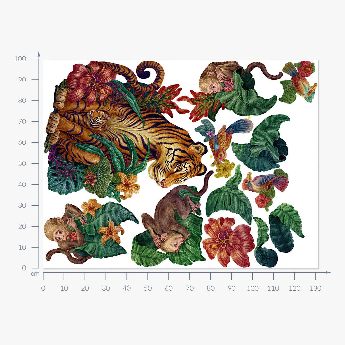 WANDAUFKLEBER 100x132cm - Dschungelsafari - Multicolor, Kunststoff (100/132/0.1cm) - Wallfluent