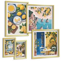 BILDER SET 5er Set - 50x50 cm & 20x30 cm & 40x60 cm Goldrahmen - Berge, rosa Himmel, Wasser, Sukkulente - Goldfarben, Kunststoff (40/60cm) - TULUP