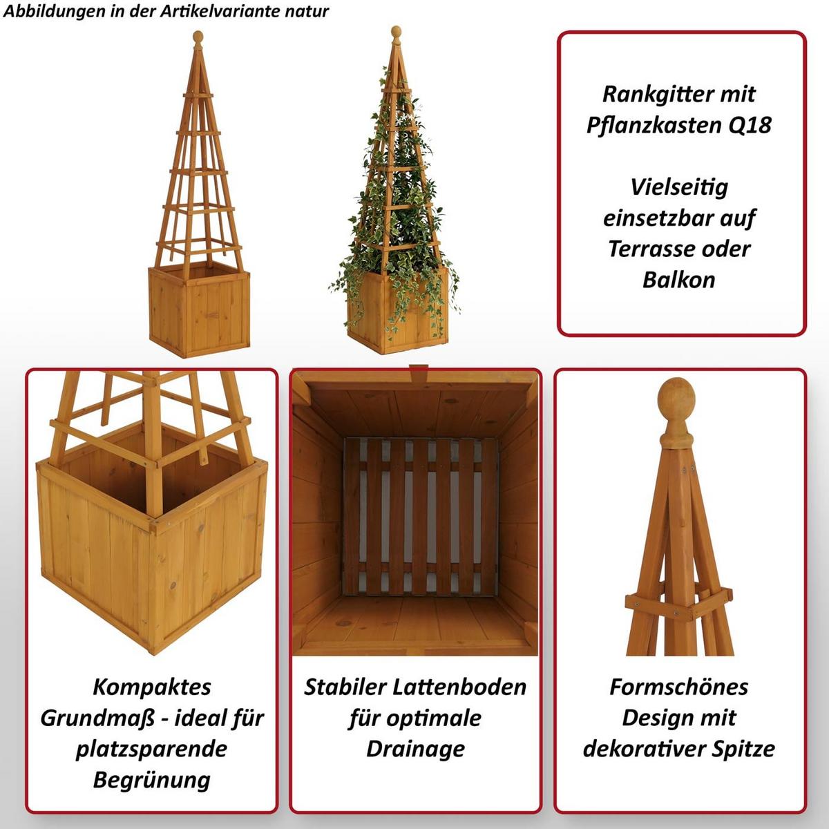 RANKGITTER MIT PFLANZKASTEN Anthrazit - Anthrazit, Holz (168cm) - MCW