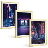 BILDER SET 3er Set - 40x60 cm Goldrahmen - Neon-Eingang zur nächtlichen Stadt - Goldfarben, Kunststoff (40/60cm) - TULUP