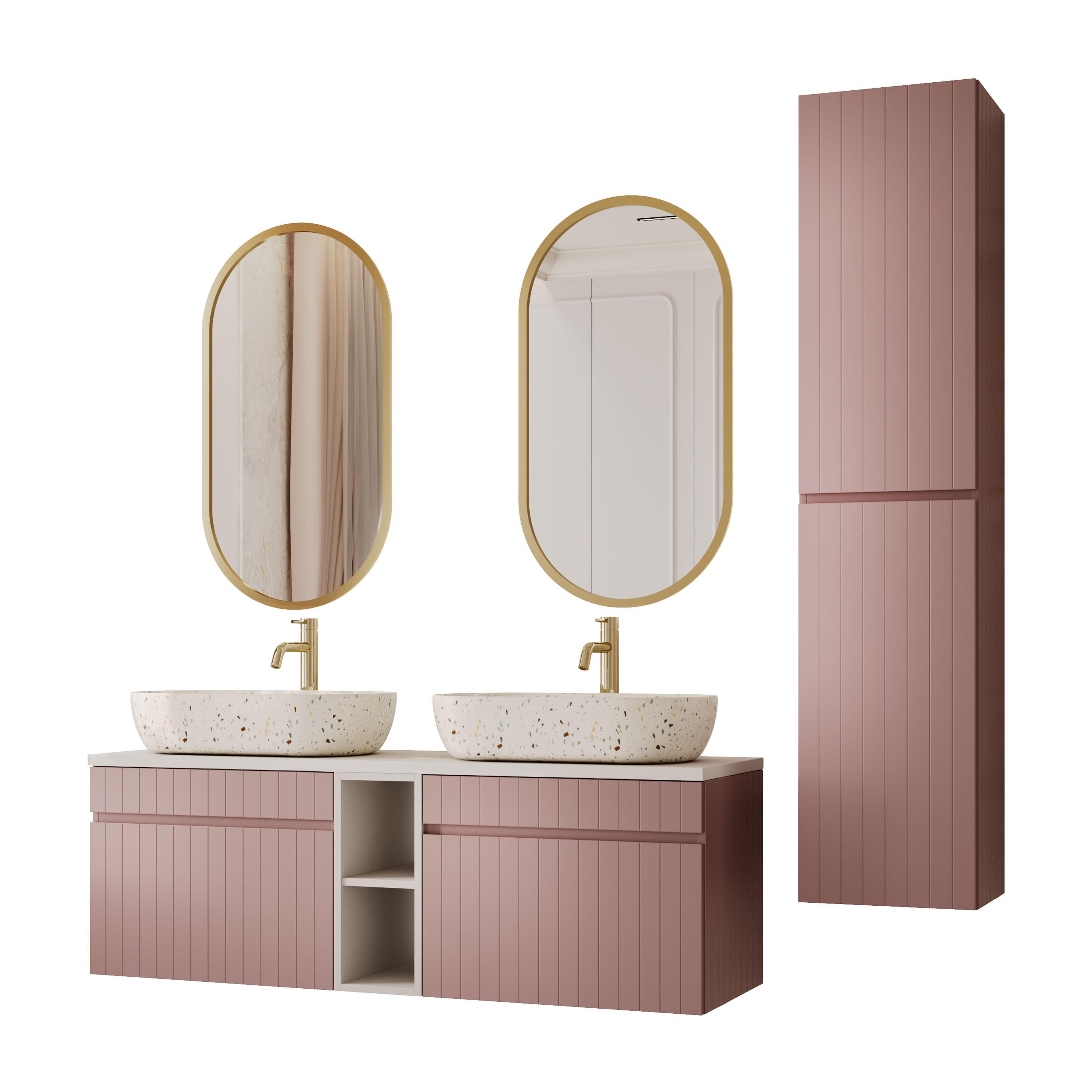 BADEZIMMER-SET FLORIS II - Rosa, Holzwerkstoff (140/46/45.6cm) - Lookway