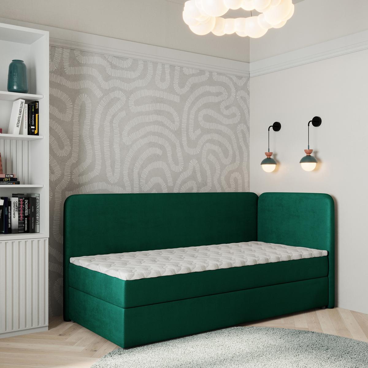 BOXBETT GINA 100x200 cm mit Matratze und Topper, H2+H3 - Grün - Grün, Holz (100/200cm) - MASSENO