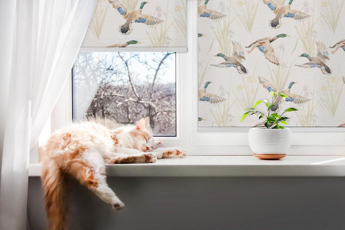 INNENROLLO - Fensterrollo - Rollo - 140x140 cm - Fliegende Enten - Braun, Kunststoff (140/140/0.5cm) - TULUP