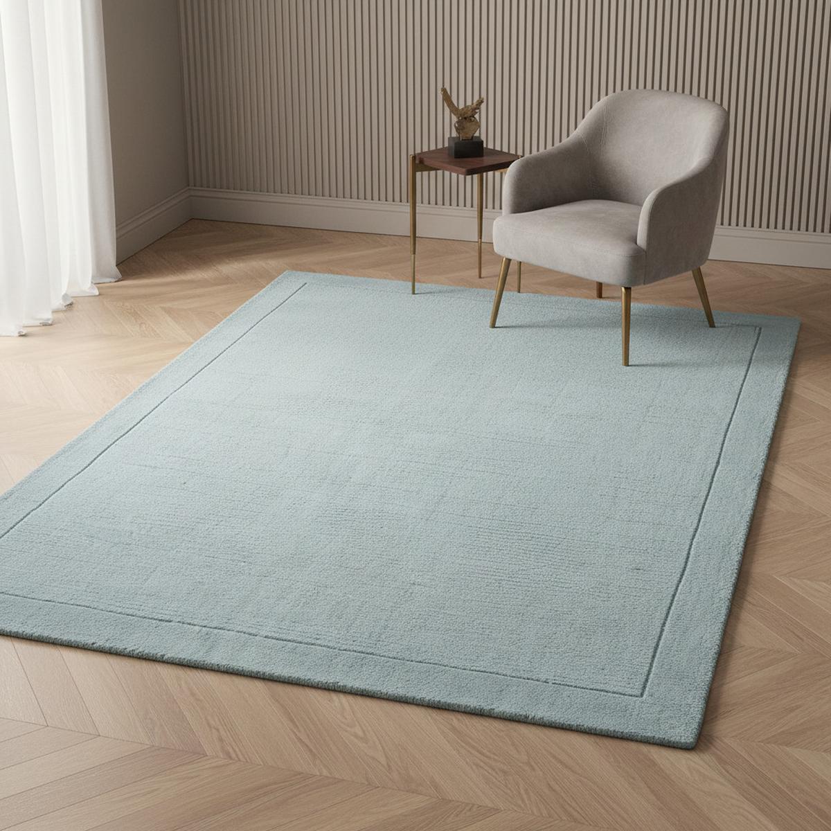 WOLLTEPPICH handgewebt STOW, mit Bordüre, Hellblaugrün, 160 x 230 cm - Blau, Textil (230/160cm) - KADIMA DESIGN